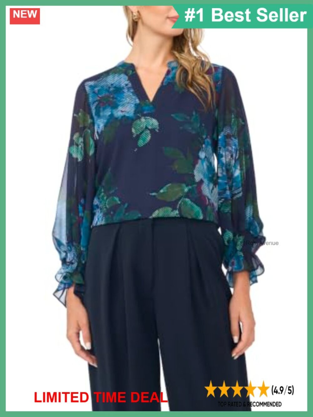 Vince Camuto Floral Split Neck Long Sleeve Blouse with Smocked Cuff